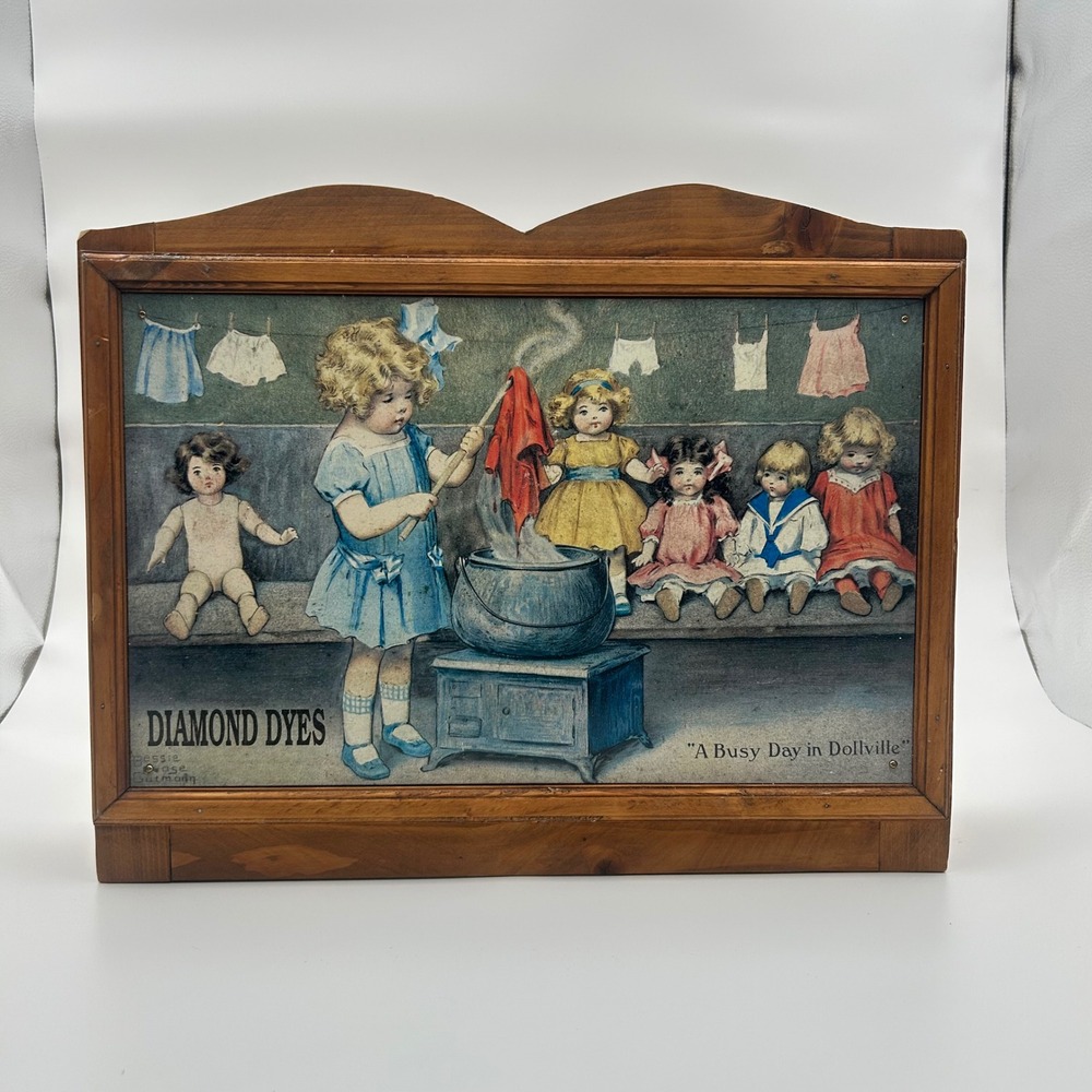 Diamond Dyes Wooden Display Cabinet A Busy Day in Dollville Spice Rack Vintage